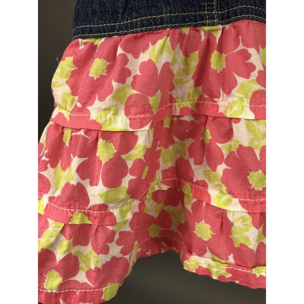Oshkosh B'gosh Girls 18 Months Vestback Dress Denim Tiered Pink Floral Gift